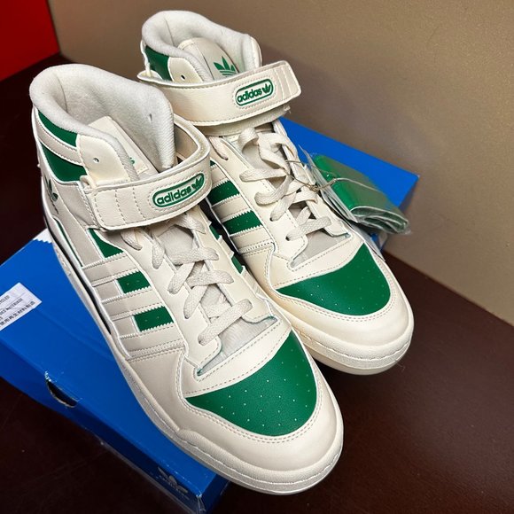 Adidas Originals Mens White Green Forum Mid GW1623 Basketball Shoes Size US 12